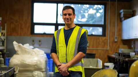 Dr Enrique del Rey Castillo poses for a portrait in the concrete testing laboratory in Newmarket.