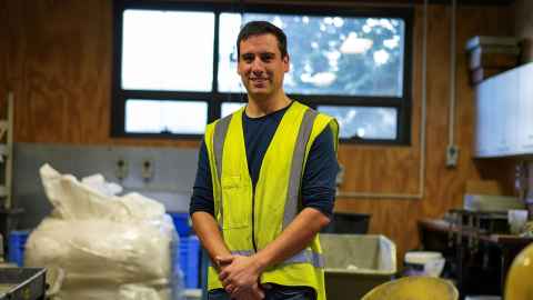 Dr Enrique del Rey Castillo poses for a portrait in the concrete testing laboratory in Newmarket.