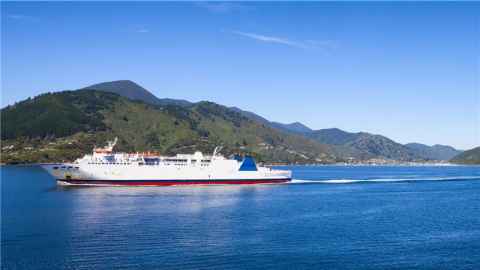 A cook strait ferry in the ocean