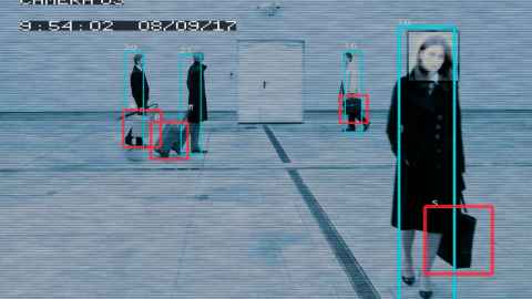 Footage from a surveillance camera identifying people.