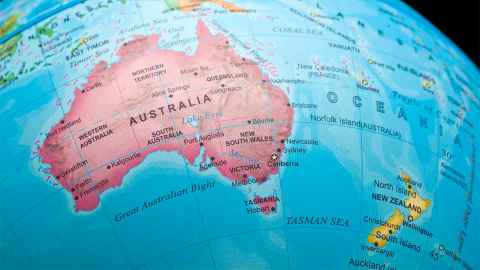 View of map, showing New Zealand and Australia 