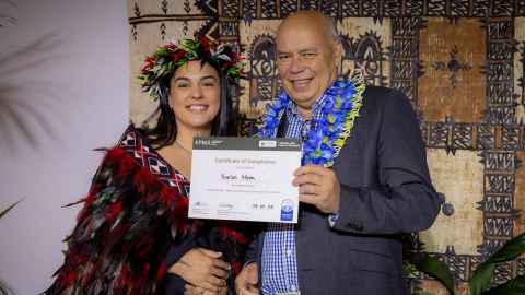 Image of Sir Collin Tukuitonga and student Kaelah Moon