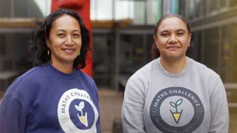 Josephina Tamatoa, former UoA maths lecturer who co-founded Auckland Maths Challenge and fellow co-founder, University's math champion to schools, Katelina Ma.  