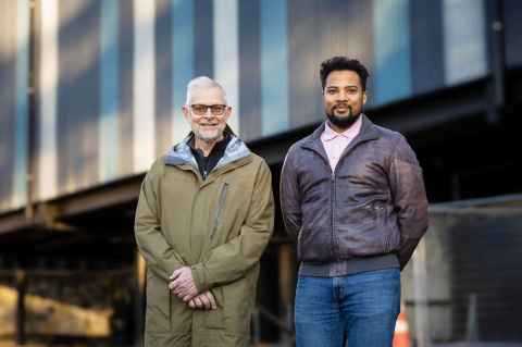Alistair Allan and Nat Warmington on the morning of the karakia, 15 August. Photo: Chris Loufte