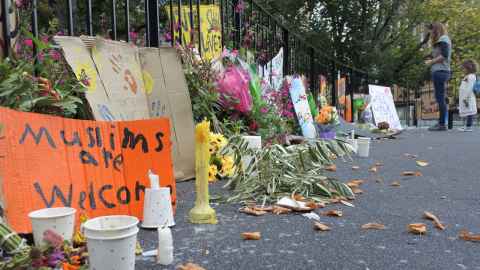 A spontaneous memorial to the victims of the 2019 Christchurch massacres near the scene.