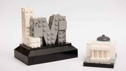Lego models of the Lego Masters logo and Auckland Museum