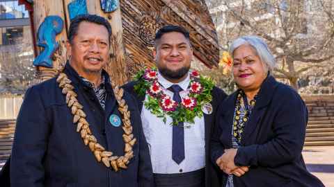 Image of Tristan Ah Sui with parents Gaono Ah-Sui Ah-Sui and Tutongi Tafiti.