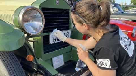 Dr Aimee van der Reis takes a sample of insect DNA from a licence plate.