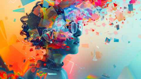 Image of a woman's head with lots of colours coming out