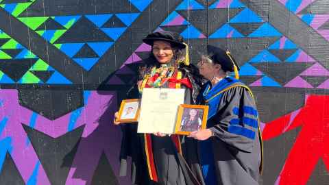 Image of Kara Beckford with Suzanne Purdy on graduation day