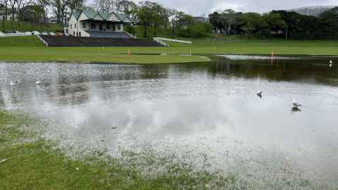 Flooded sports fields at Auckland Domain in September 2025. Photo: Rose Davis.