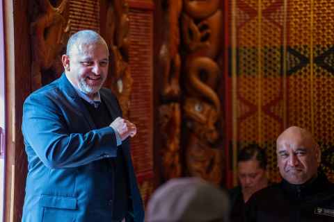 Professor Jason Mika speaking at Waipapa Marae