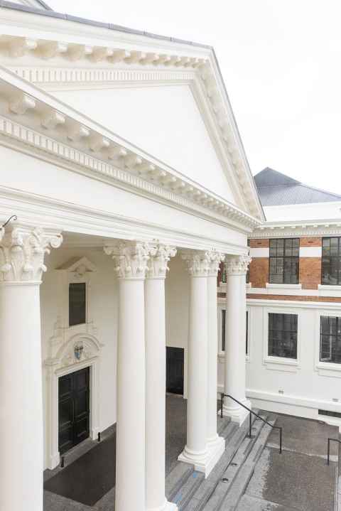 The strengthened portico and columns. 