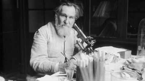 Russian scientist Professor Elie Metchnikoff in a research lab