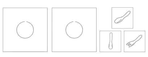 The images are of pictures used to test AI models. The AI models performed poorly in assessing whether the gaps in two circles were in the same place, but well in assessing vague drawings of spoons and a fork. 