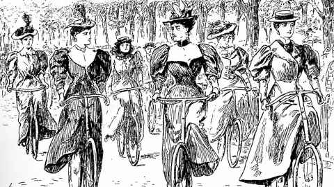 Illustration of Victorian women bicycling