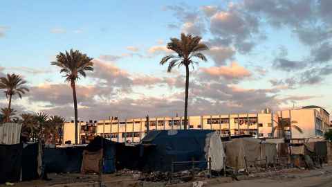 Tents and buildings in Gaza since the 2023 war.