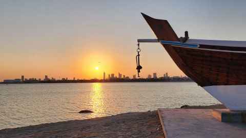 Bahrain skyline with sun setting.  Photo: Caitlin Smith