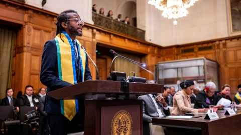 Dr Justin Sobion at the International Court of Justice