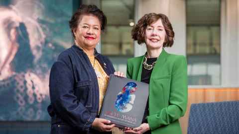Professors Ngarino Ellis and Deidre Brown with their major book Toi Te Mana.