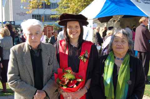 Sarah-Jane (middle) pictured with her parents, Cliff and Agnes Te Mihikore Paine