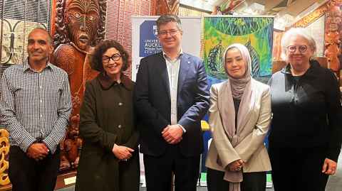 From left: Dr Ritesh Shah, director, Centre for Asia Pacific Refugee Studies,  Associate Professor Kathy Smits, Acting Dean, Faculty of Arts and Education, Ben Farrell (UNHCR, Canberra), Madiha Ali (Dixon and Co) and Professor Yvonne Underhill-Sem (Pacific Studies).