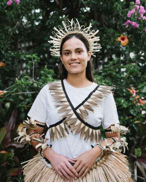 Image of Roi Burnett in traditional Kiribati dress