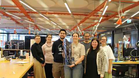 Team gearing up for this weekends exhibition. From left to right: Sam Hughes (CIE) Te Huamanuka Luiten-Apirana, Paraone Luiten-Apirana, Aymee Lewis, Norman Apirana, Hannah Glenny, and Ella Taka-Smith. Photo: Timmy Smith