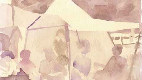 Audrey Goggin, 'Untitled (camp)' (detail), 2026, watercolour on paper, 15.5 x 22cm