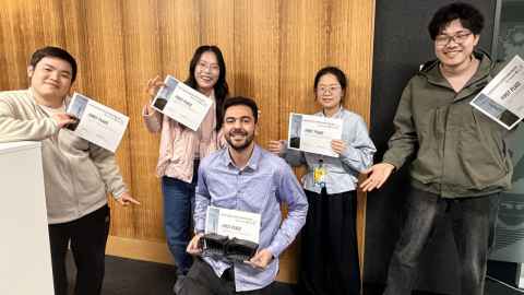 The winning team, from left to right: Zhongjian Ling, Junqi Pan, Mohamed Salman, Xingxing Lin and Yuejian Zhang. Photo: Mohamed Salman