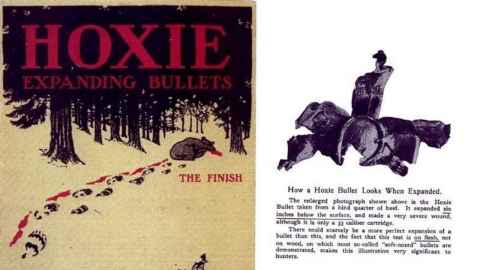 This 1907 ad (cropped) wanted to show how effectively a ‘dum-dum’ expanding bullet could kill large animals, like bears. Hunters preferred expanding ammunitions over FMJ bullets because they killed more lethally.