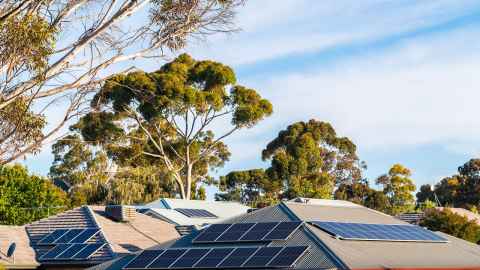 Solar panels on urban rooftop in South Australia