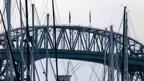 Close up of Auckland harbour bridge 