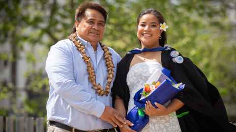 Angela-Lani Ah Sam Tuiafiso with father Salā Sagato Tuiafiso