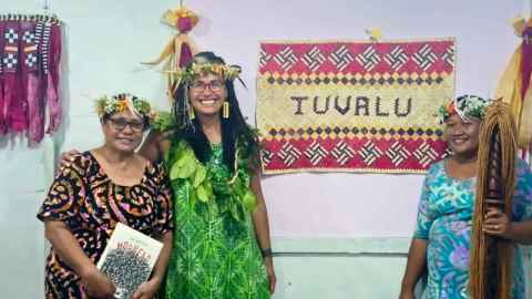 Image of Selina Tusitala Marsh and two women from Tuvalu National Council of Women