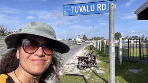 Photo of Selina Tusitala Marsh in Tuvalu