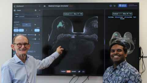 Associate Professor Anthony Doyle and Dr Prasad Babarenda Gamage are developing a Breast GPS to detect breast cancer. Photo: Rose Davis.