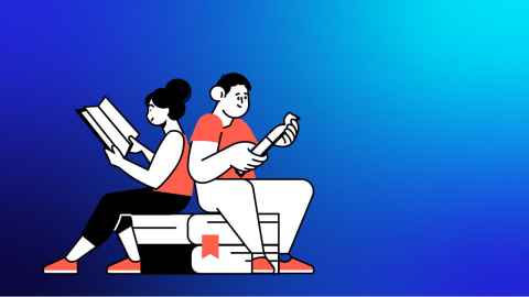 Cartoon image of two students studying