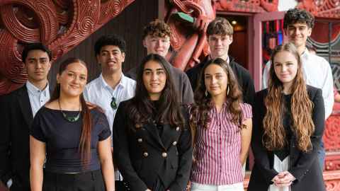 Students from Canterbury and Auckland outside Waipapa Marae following the symposium.