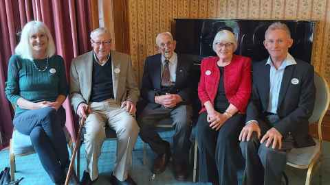 Russell Stone, centre, with from left, Professor Linda Bryder, Sir Colin Maiden, Professor Raewyn Dalziel and Emeritus Professor Peter Stone.