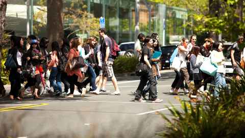 Students crossing Symonds Street.