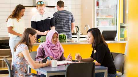 Students studying in the communal space