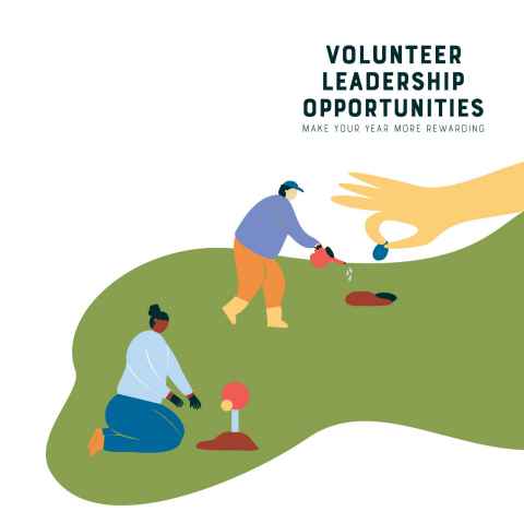 Graphic with illustrations of two people planting trees