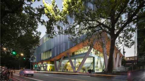 Recreation and Wellbeing Centre rendering exterior view from Symonds Street