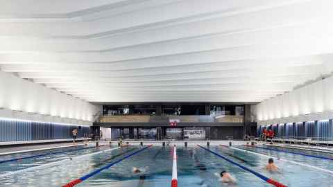 students sitting in rec centre overlooking the skycity
