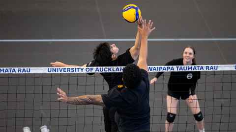 students playing volleyball