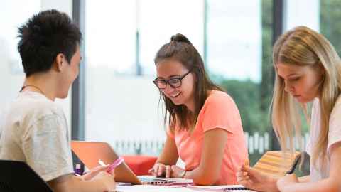 Three young people studying.