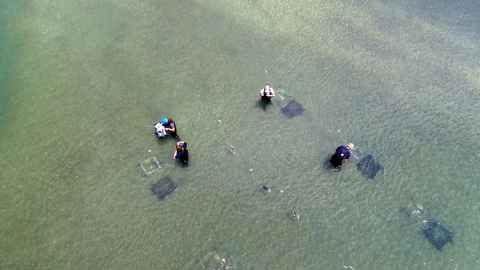 People conducting research in open water