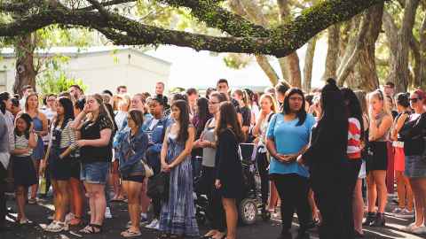 People gathering on campus