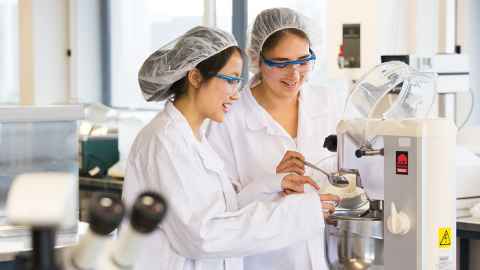 Two students working in the Food Sciences lab